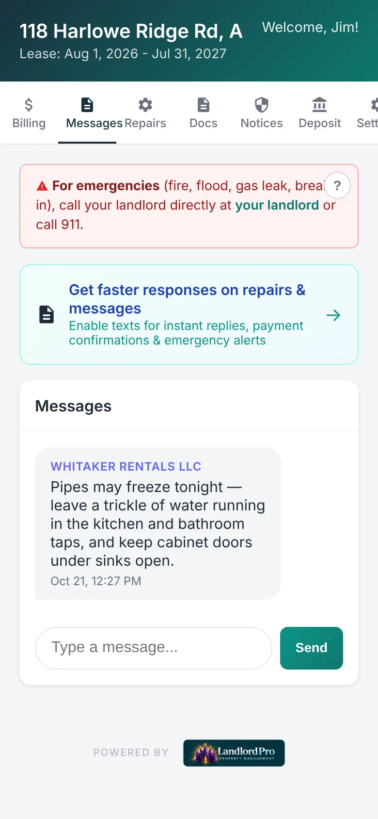 The same portal message on a phone