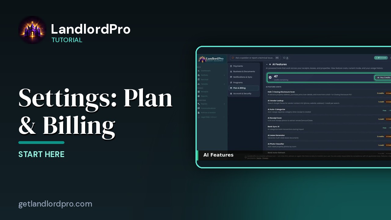 Settings · Plan & Billing — option by option