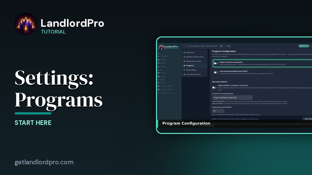 Settings · Programs — option by option